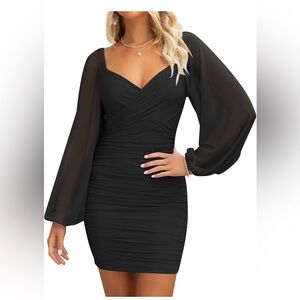 🆕Puff Long Sleeve Cocktail Wedding Party Short Dress